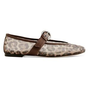 NWOB Reformation mesh Bethany Mary Jane leopard ballet flats buckle